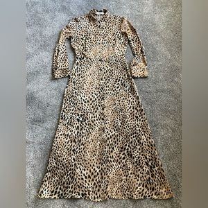 Mango . Long, leopard print , shirt-style  dress , Size 4